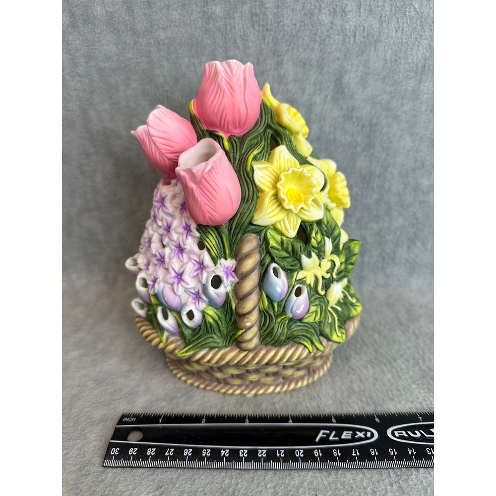 VTG PartyLite‎ Spring Garden Candle Holder Multicolor Floral Ceramic Hydrangeas
